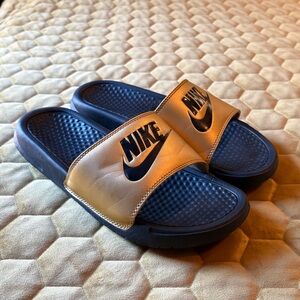 Nike Metallic Gold and Black Slides